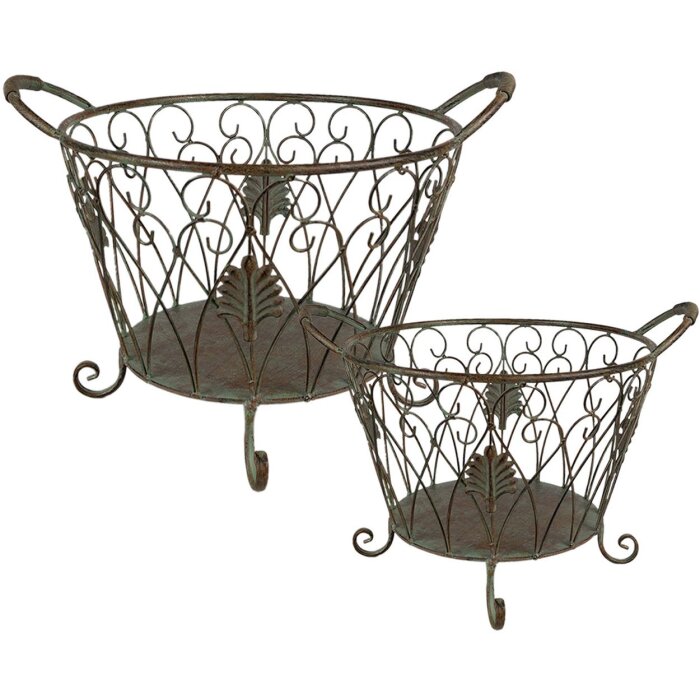 Koszyk do przechowywania Clayre & Eef (zestaw 2 sztuk) zielony, brązowy 41x33x29 - 35x28x24 cm