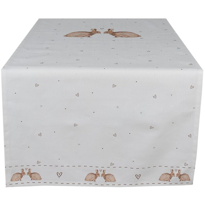 Clayre & Eef BSLC64 Bieżnik na stół beżowo-brązowy 50x140 cm Bawełniany Bunny Country House