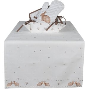 Clayre & Eef BSLC64 Bieżnik na stół beżowo-brązowy 50x140 cm Bawełniany Bunny Country House