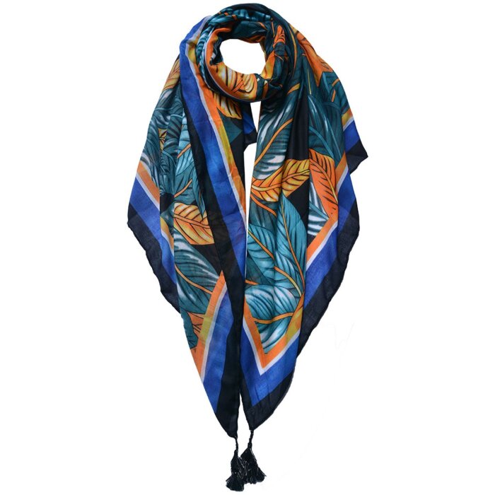 Juleeze JZSC0740 Szalik damski wzór pomarańczowy, zielony, niebieski 90x180 cm