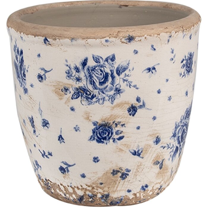Clayre & Eef 6CE1658S Doniczka dekoracyjna Ø 13x12 cm beżowo-niebieska