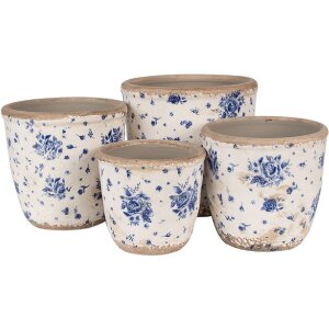 Clayre & Eef 6CE1658S Doniczka dekoracyjna Ø 13x12 cm beżowo-niebieska
