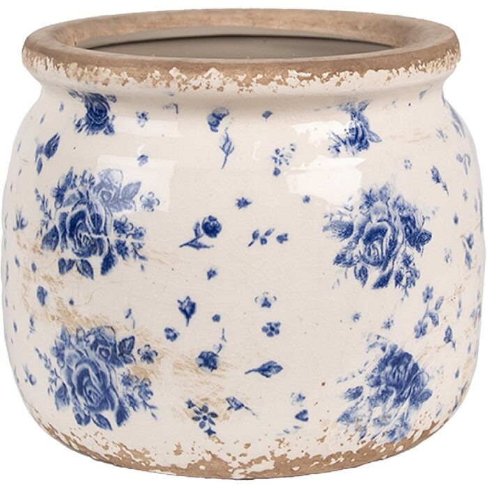 Clayre & Eef 6CE1659M Doniczka dekoracyjna Ø 16x13 cm beżowo-niebieska