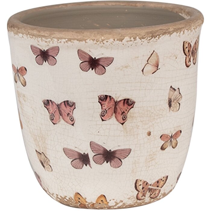 Clayre & Eef 6CE1661S Doniczka dekoracyjna Ø 13x12 cm beżowo-różowa