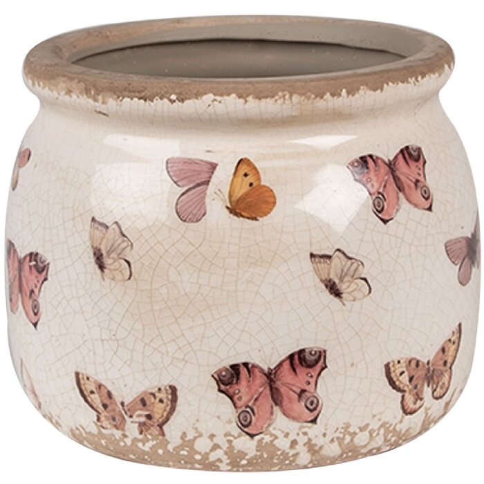 Clayre & Eef 6CE1662S Doniczka dekoracyjna Ø 12x10 cm beżowo-różowa