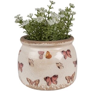 Clayre & Eef 6CE1662S Doniczka dekoracyjna Ø 12x10 cm beżowo-różowa