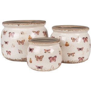 Clayre & Eef 6CE1662S Doniczka dekoracyjna Ø 12x10 cm beżowo-różowa