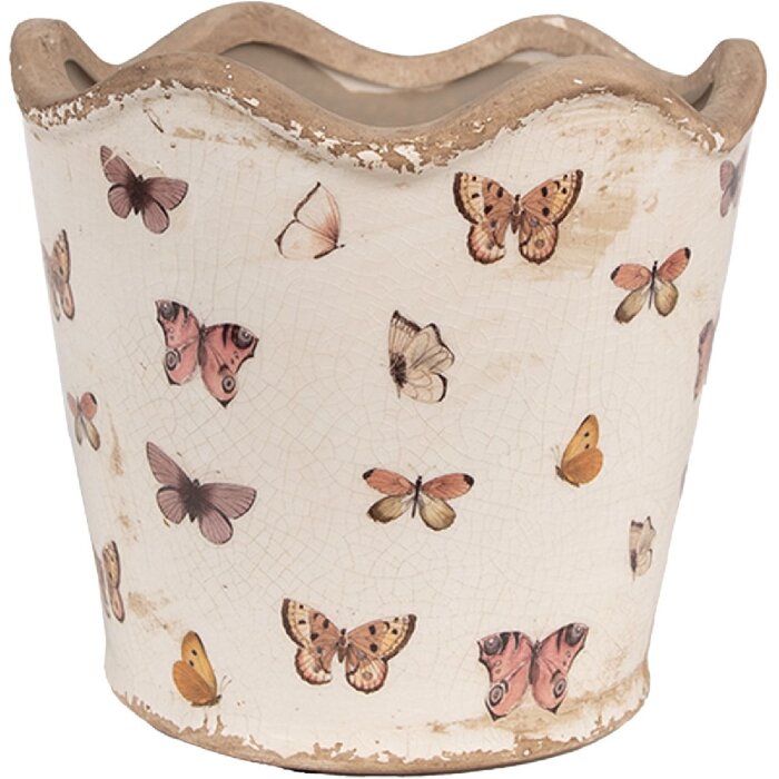 Clayre & Eef 6CE1664M Doniczka dekoracyjna Ø 16x15 cm beżowo-różowa