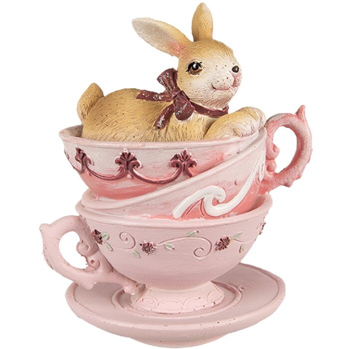 Clayre & Eef 6PR4985 Kubek dekoracyjny królik 9x7x10 cm brązowy różowy