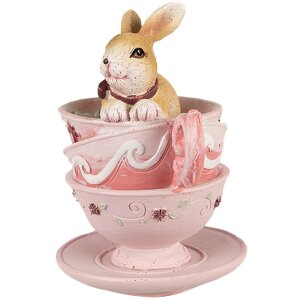 Clayre & Eef 6PR4985 Kubek dekoracyjny królik 9x7x10 cm brązowy różowy