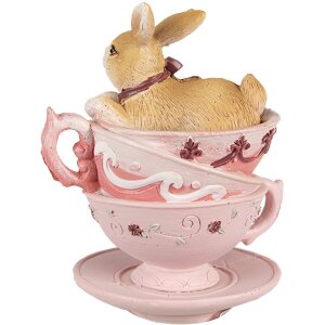 Clayre & Eef 6PR4985 Kubek dekoracyjny królik 9x7x10 cm brązowy różowy