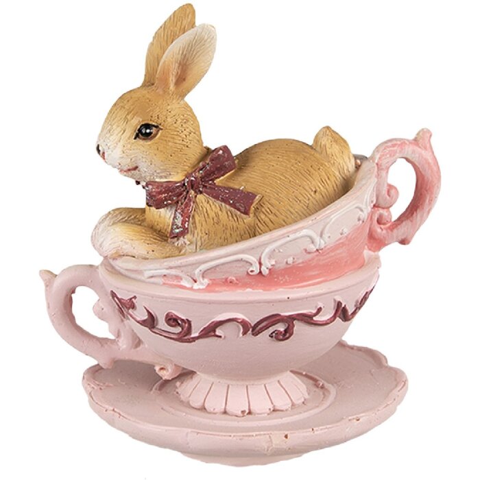 Clayre & Eef 6PR4986 Dekoracyjny królik w kubku 9x7x9 cm Brązowo-różowy