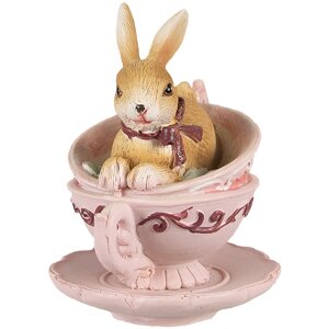 Clayre & Eef 6PR4986 Dekoracyjny królik w kubku 9x7x9 cm Brązowo-różowy