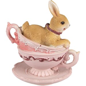 Clayre & Eef 6PR4986 Dekoracyjny królik w kubku 9x7x9 cm Brązowo-różowy