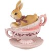 Clayre & Eef 6PR4986 Dekoracyjny królik w kubku 9x7x9 cm Brązowo-różowy
