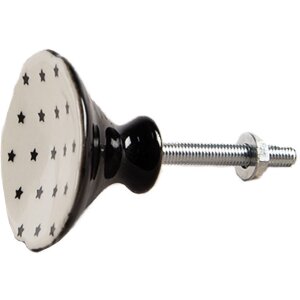 Clayre & Eef 65291 Gałka drzwiowa wzór gwiazdy biały czarny Ø 4x3/6 cm