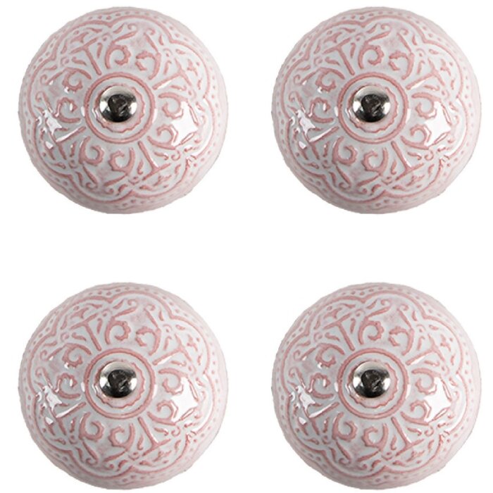 Clayre & Eef 65302 Gałka do drzwi ceramiczna różowy kwiatowy wzór Ø 4x3/6 cm