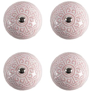 Clayre & Eef 65302 Gałka do drzwi ceramiczna różowy kwiatowy wzór Ø 4x3/6 cm