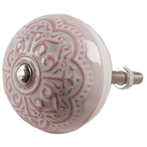 Clayre & Eef 65302 Gałka do drzwi ceramiczna różowy kwiatowy wzór Ø 4x3/6 cm
