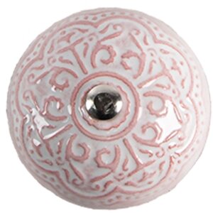 Clayre & Eef 65302 Gałka do drzwi ceramiczna różowy kwiatowy wzór Ø 4x3/6 cm