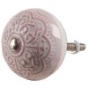 Clayre & Eef 65302 Gałka do drzwi ceramiczna różowy kwiatowy wzór Ø 4x3/6 cm