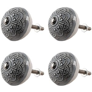 Clayre & Eef 65303 Gałka do drzwi Vintage Silver Ø 4x3/6 cm Zestaw 4 sztuk