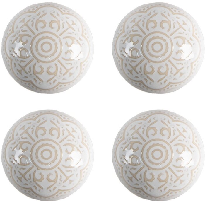 Clayre & Eef 65304 Gałka do drzwi ceramiczna biało-złoty wzór Ø4x3 cm