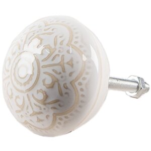 Clayre & Eef 65304 Gałka do drzwi ceramiczna biało-złoty wzór Ø4x3 cm