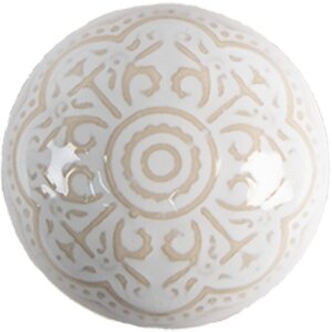 Clayre & Eef 65304 Gałka do drzwi ceramiczna biało-złoty wzór Ø4x3 cm