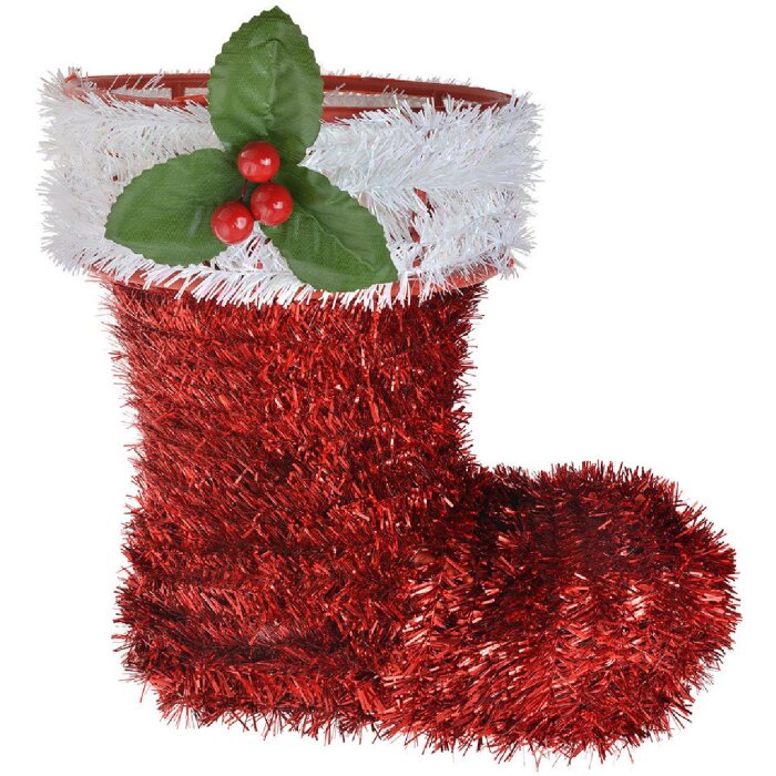 Clayre & Eef 65476 Ozdoby świąteczne Buty Czerwone Białe 25x11x26 cm