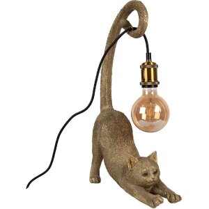 Clayre & Eef 6LMP788 Lampa stołowa Cat Gold 31x17x49 cm E27/max 1x60W