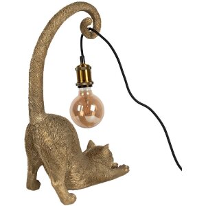 Clayre & Eef 6LMP788 Lampa stołowa Cat Gold 31x17x49 cm E27/max 1x60W