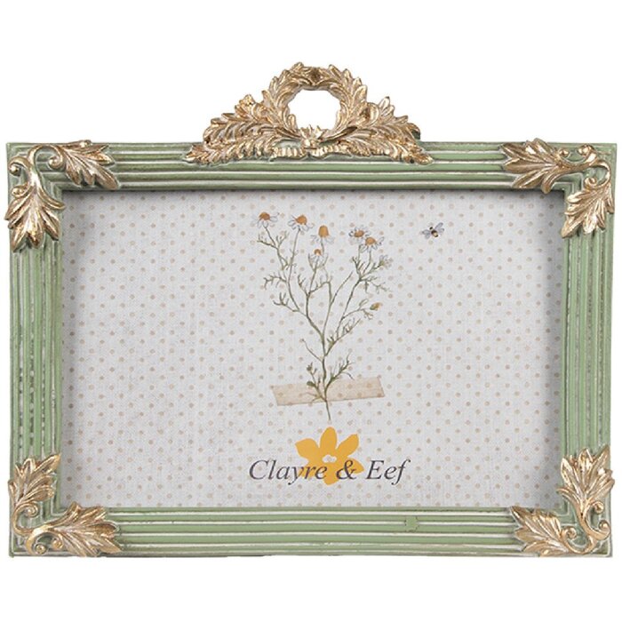 Clayre & Eef 2F1140 Ramka na zdjęcia Zielone złoto 17x2x14 cm 10x15 cm