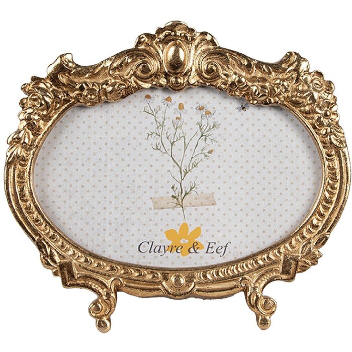 Clayre & Eef 2F1144 Ramka na zdjęcia w kolorze złotym 17x2x15 cm / 10x15 cm owalna barokowa