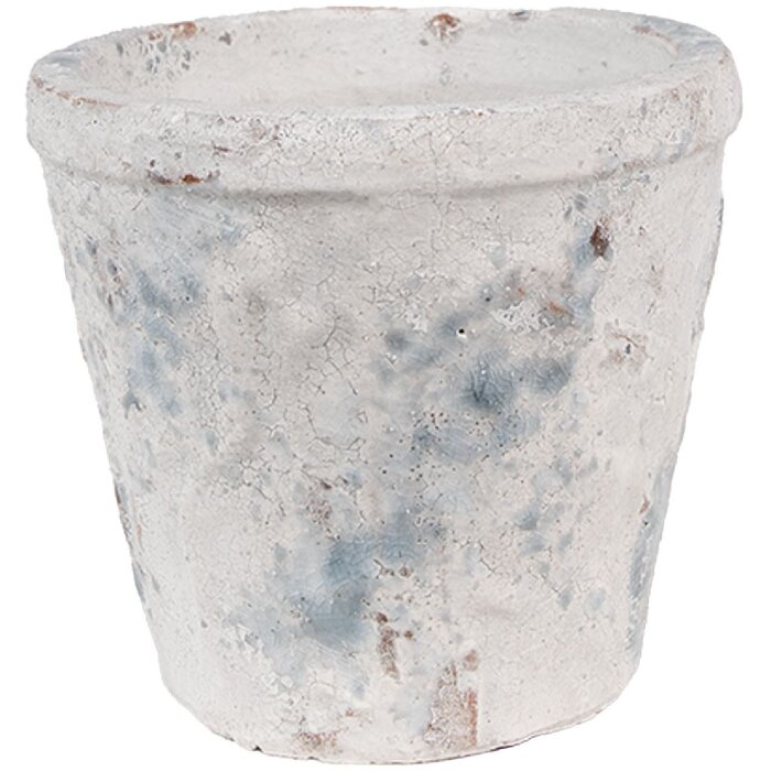 Clayre & Eef 6TE0520M Doniczka Terakota Biało Niebieska Ø 12x11 cm Styl wiejski