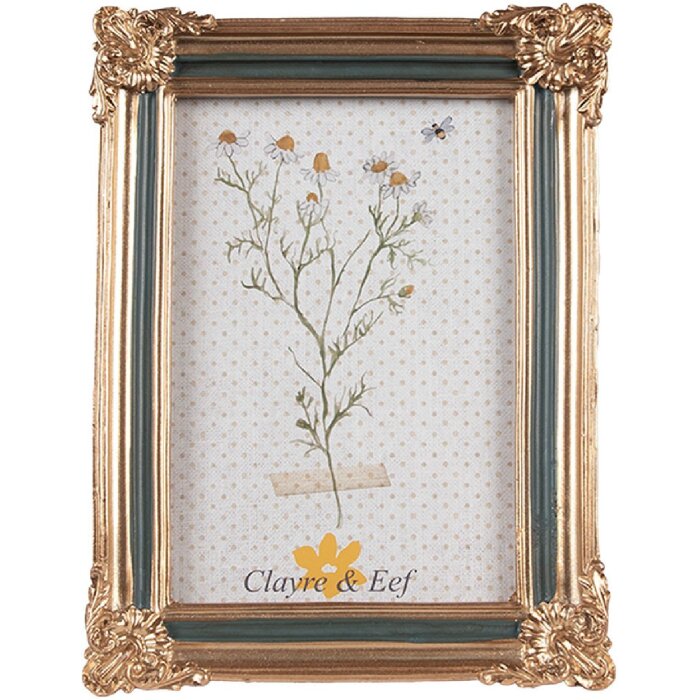 Clayre & Eef 2F1148 Ramka na zdjęcia złoto-zielona 13x2x18 cm 10x15 cm