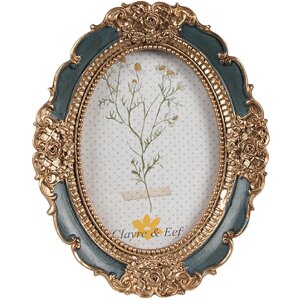 Clayre & Eef 2F1150 Ramka na zdjęcia w kolorze złotym zielonym 9x2x12 cm owalna