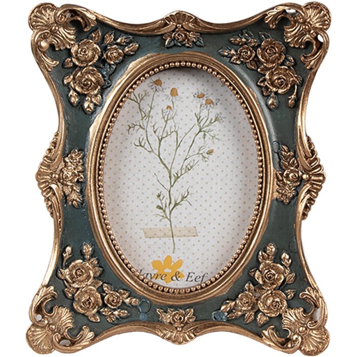 Clayre & Eef 2F1151 Ramka na zdjęcia złoto-zielona 11x2x13 cm 6x9 cm