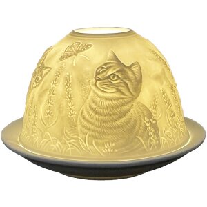 Clayre & Eef 6CE1807 Podstawka na tealight Cat Ø 12x8 cm biała