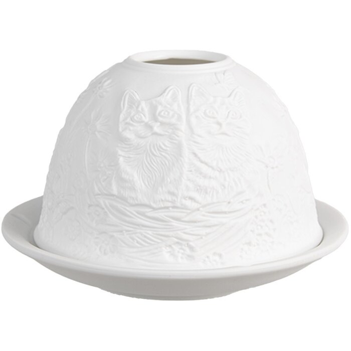 Clayre & Eef 6CE1808 Podstawka na tealight z motywem kota Ø 12x8 cm biała