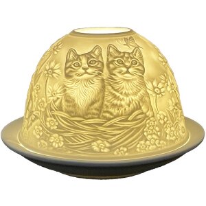 Clayre & Eef 6CE1808 Podstawka na tealight z motywem kota Ø 12x8 cm biała