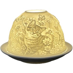 Clayre & Eef 6CE1808 Podstawka na tealight z motywem kota Ø 12x8 cm biała