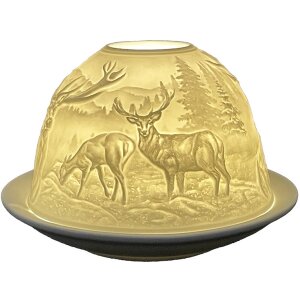 Clayre & Eef 6CE1812 Pojemnik na tealight Ø 12x8 cm Biały porcelanowy wzór jelenia