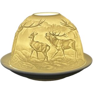 Clayre & Eef 6CE1812 Pojemnik na tealight Ø 12x8 cm Biały porcelanowy wzór jelenia