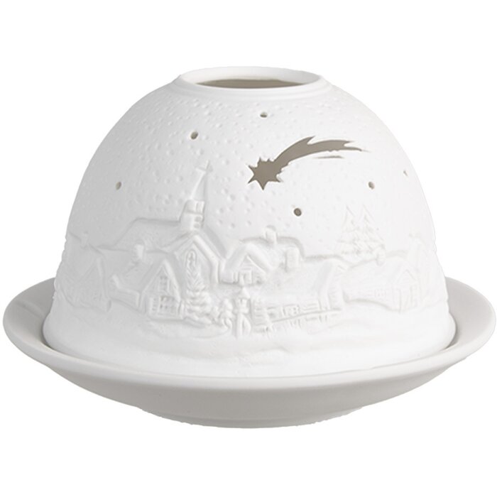 Clayre & Eef 6CE1819 Pojemnik na tealight Ø 12x8 cm Biały Zimowy Pejzaż