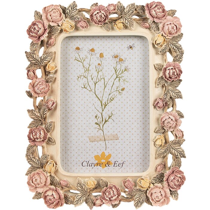 Clayre & Eef 2F1134 Ramka na zdjęcia z motywem kwiatowym 17x2x21 cm 10x15 cm