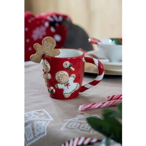 Clayre & Eef 6CEMU0158 Kubek Gingerbread Red-White 325ml 14x9x10cm