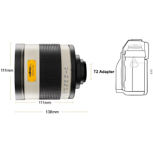 Walimex pro 800/8.0 DSLR lustrzany teleobiektyw 800mm manualny adapter T2 113mm