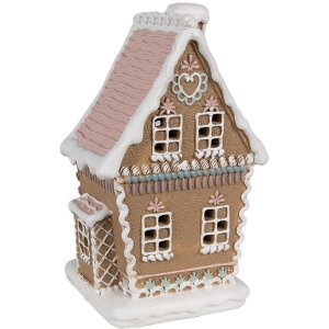 Clayre Eef Domek z piernika z diodą LED 13x10x21 cm Brązowy domek świąteczny z żywicy poliestrowej
