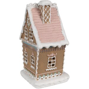 Clayre Eef Domek z piernika z diodą LED 13x10x21 cm Brązowy domek świąteczny z żywicy poliestrowej